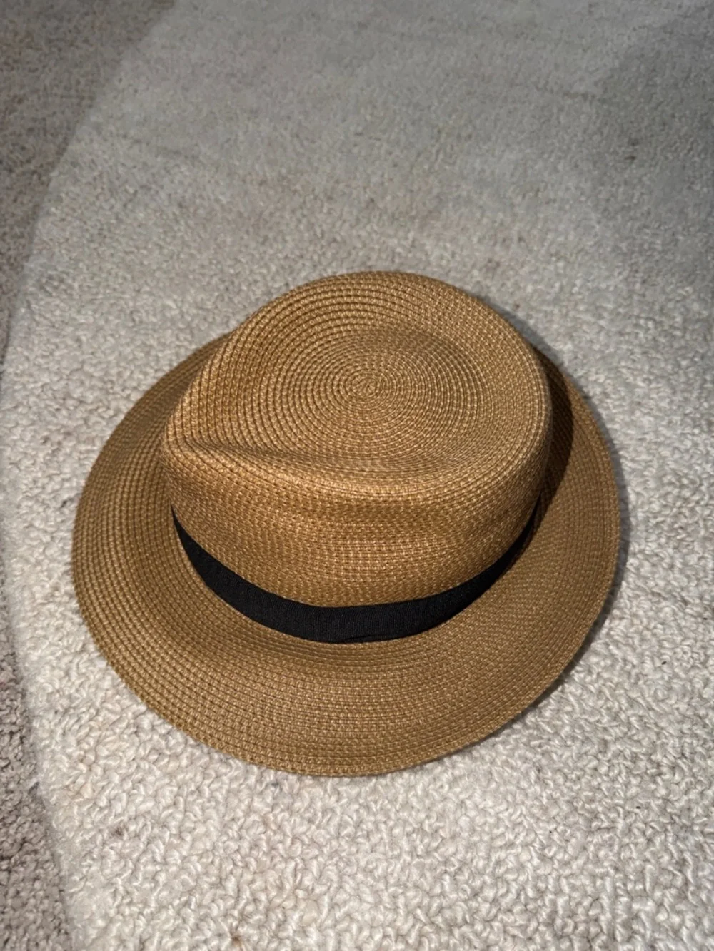 Straw Fedora Hat with Black Band - Tan - Picture 3 of 7